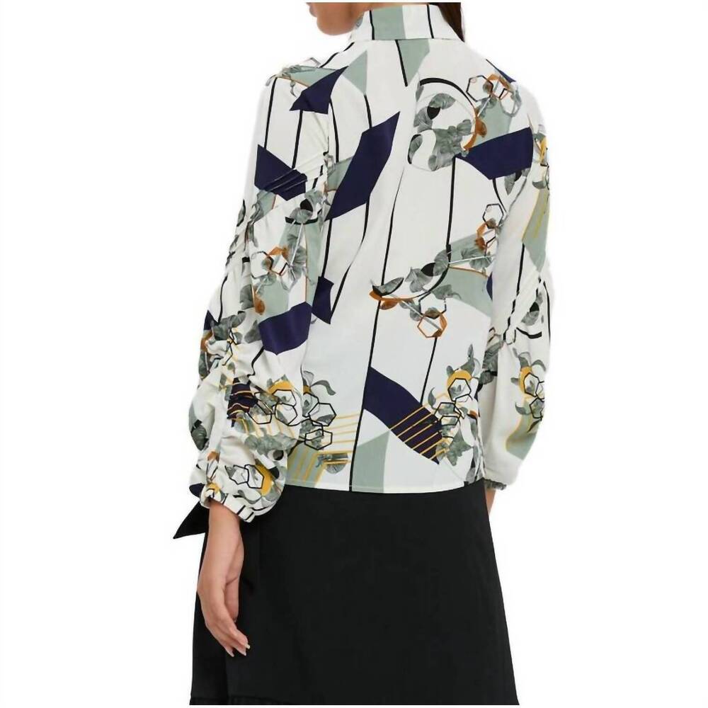 NEW MISS FINCH NYC button down collared print shirt in cream - Picture 2 of 3